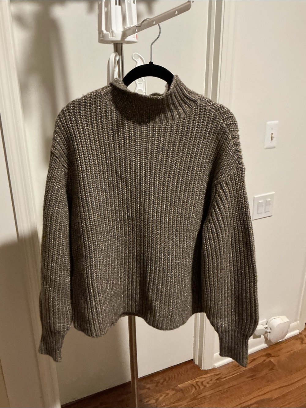 Ann Taylor Chunky Ribbed Mock Neck Sweater - Gray